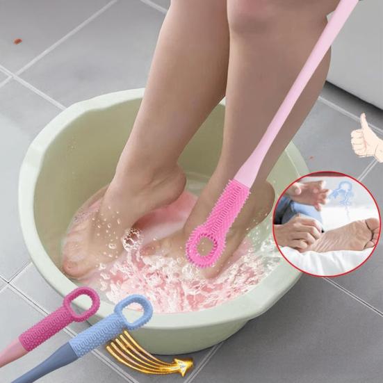 2 Pcs Toe Cleaning Brush Silicone Foot Scrubber with 15.7" Long Handle Soft Cleaning Shower Brush Foot Care Tool for Seniors Elderly Men Women