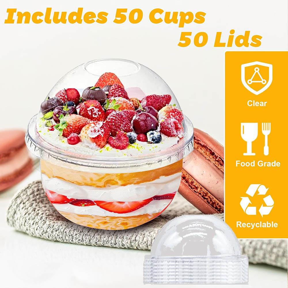 

50 шт. 9 унц. Прозрачные пластиковые стаканчики с купольными крышками, Одноразовые стаканчики для десертной вечеринки, Контейнеры для парфе, для конфет, фруктов, смузи, кексов