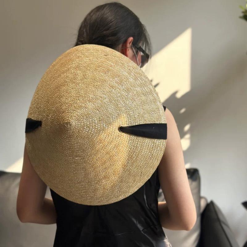 Garden Supplies My Women's French The Pointed Top Natural Wheat Straw Sun Hats Retro Pastoral Straw Hat Seaside Vacation Lace-Up Big Brim Beach Hat 56-60Cm