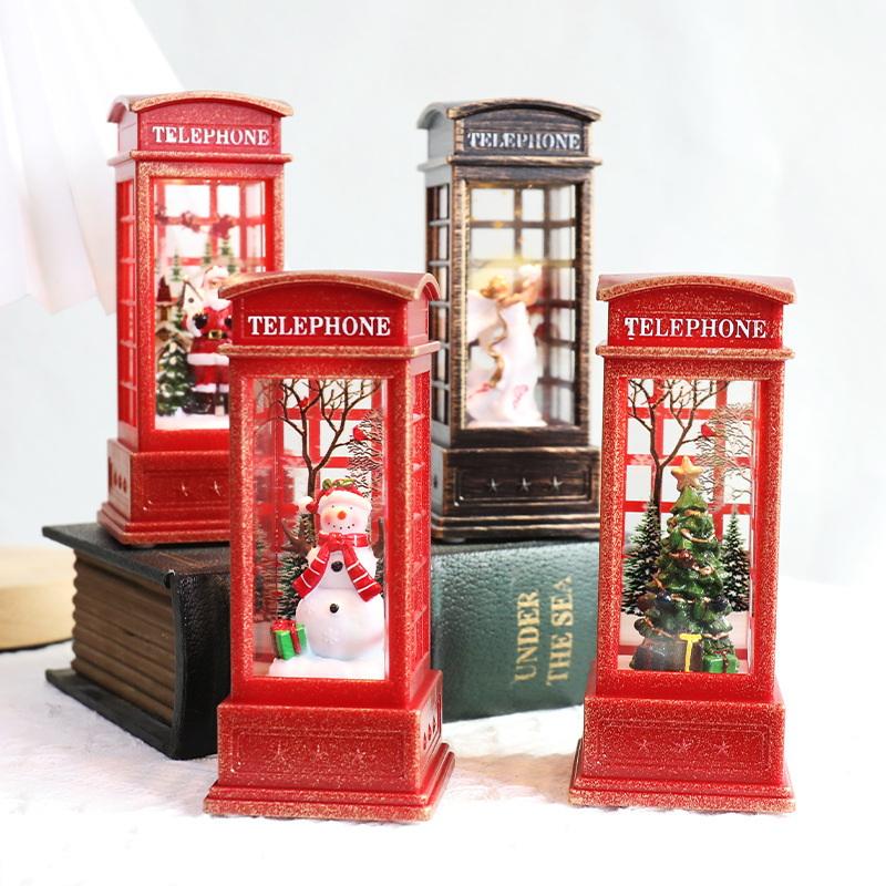 Christmas Chestnut Telephone Booth Christmas Desktop Decoration Luminous Telephone Booth Creative Night Light Christmas Gifts