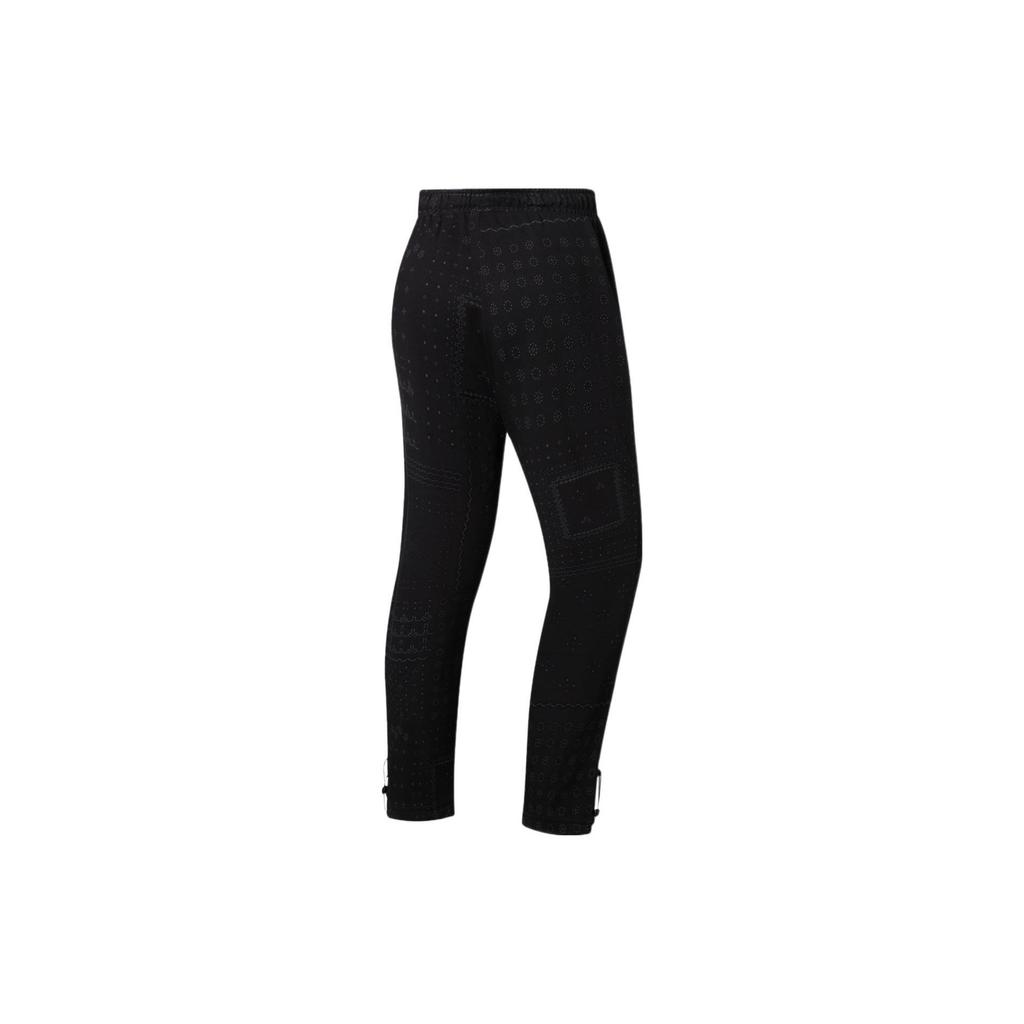 Li Ning Solid Color Logo Embroidered Elastic Waist Drawstring Cuffed Sports Pants Women Pants Black AKLS948-1