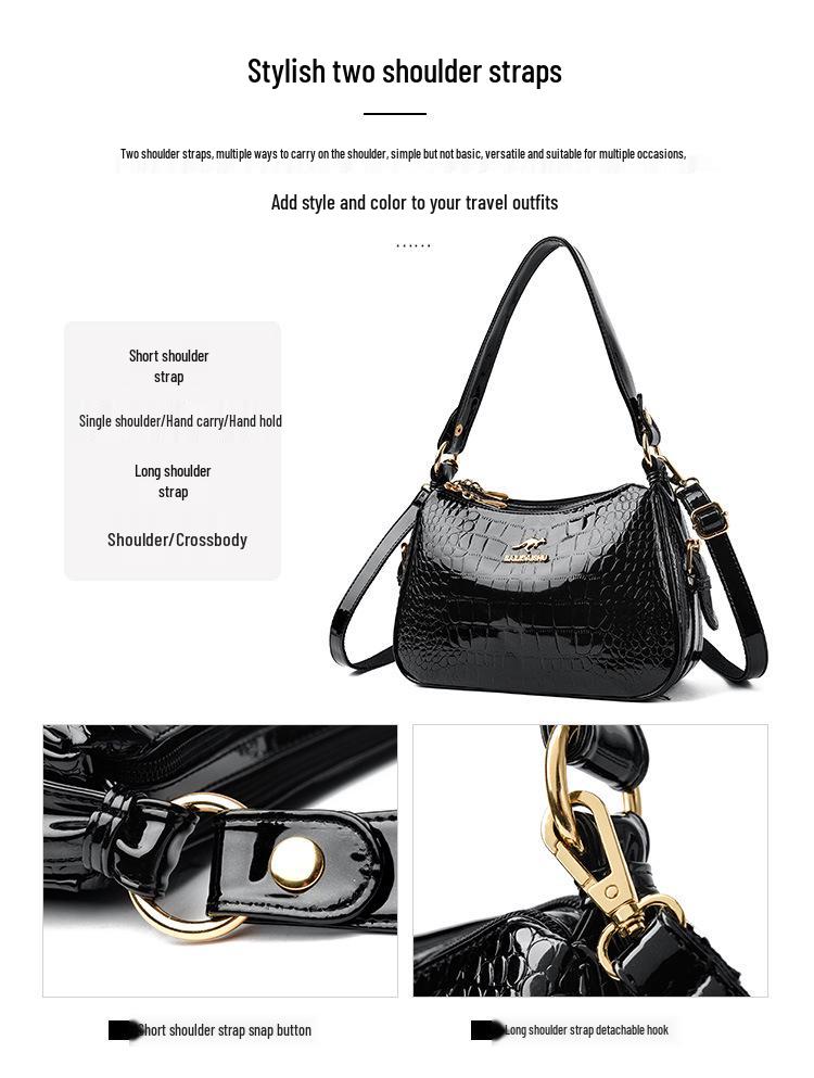 Korean Style Women's Crocodile Pattern Shell Crossbody Bag - 2025 Bright Leather Fashion