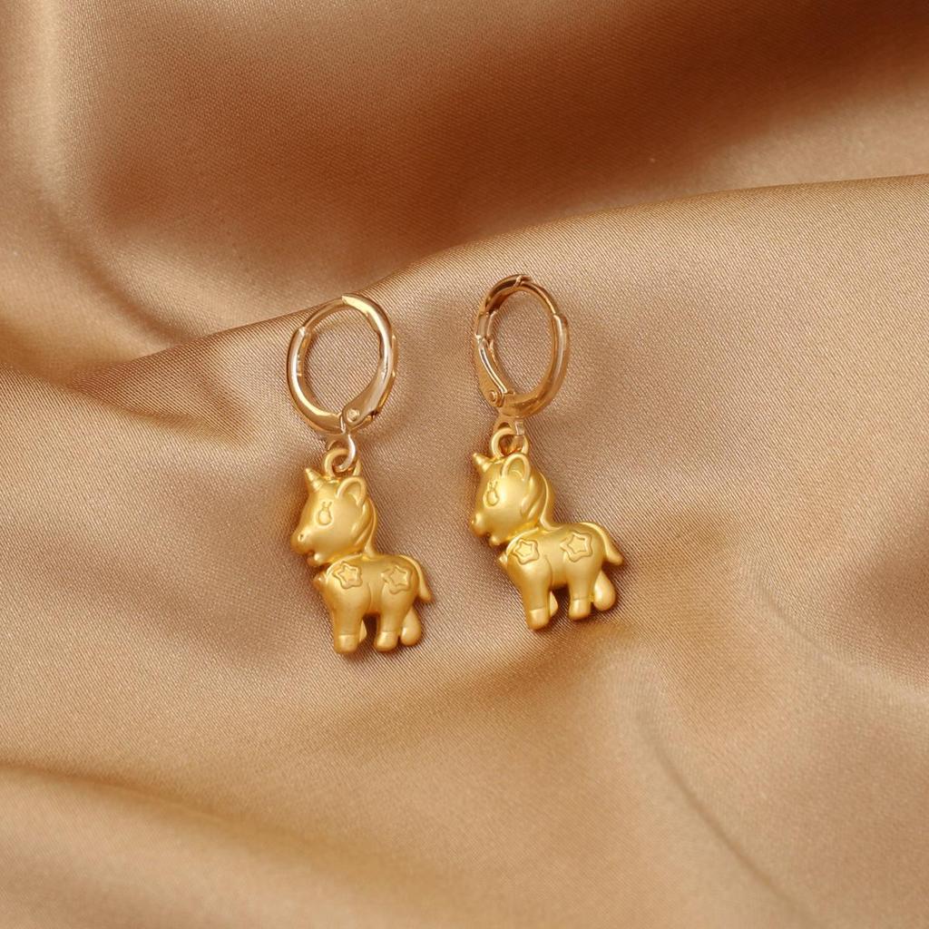 Ancient Gold Pony Earrings - Year of the Horse Zodiac Cartoon Unicorn Ear Clips