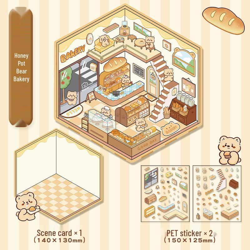 Cute 3D Cartoon Cottage Landscaping Stickers for Collage Journals