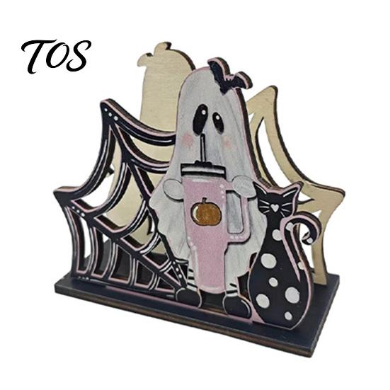 Decorative Napkin Organizer Halloween Wooden Holder, Ghost Pumpkin Tabletop Tissue Dispenser, Unique Gift for Hosts Paper Storage Holiday Dinner Party
