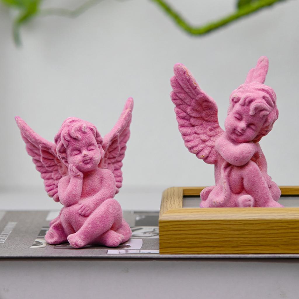 Set Of 2 Little Angel Resin Statue Indoor Home Decor Cute Angel Sculpture Memorial Figurine
