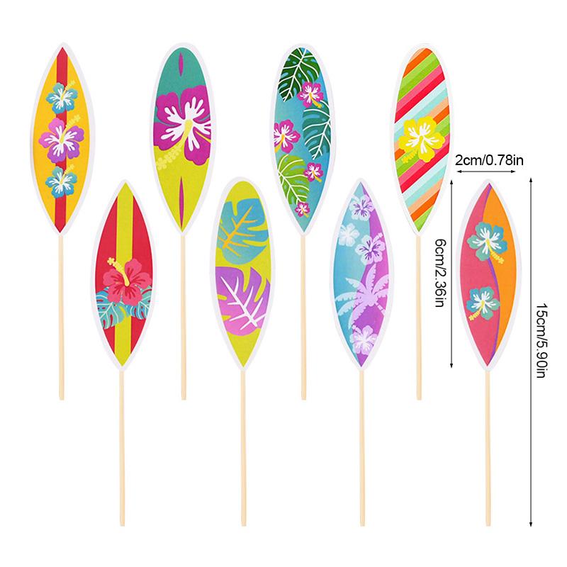 24/8Pcs Surfboard Cupcake Topper Hawaiian Tropical Summer Birthday Party DIY Decoration Beach Pool Wedding Supplies Cake Picks