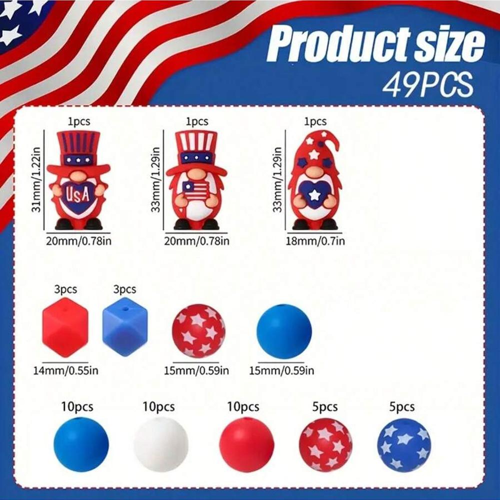 25/49PCS 3D US Independence Day Silicone Bead Set, Perfect for DIY Handmade Crafts Such As Keychains, Necklaces, Bracelets, Etc