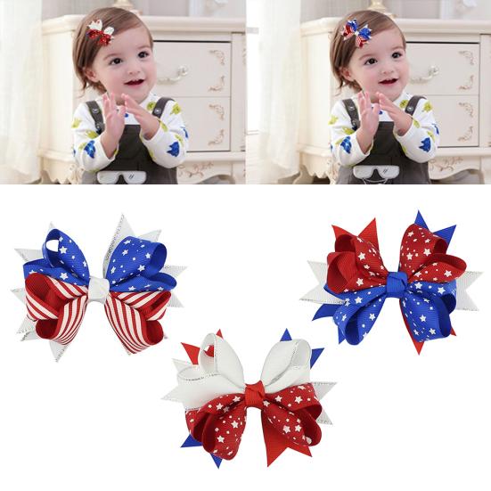 Kids Star Stripe US Flag Bowknot Hairpin Hair Clip Independence Day Party Prop