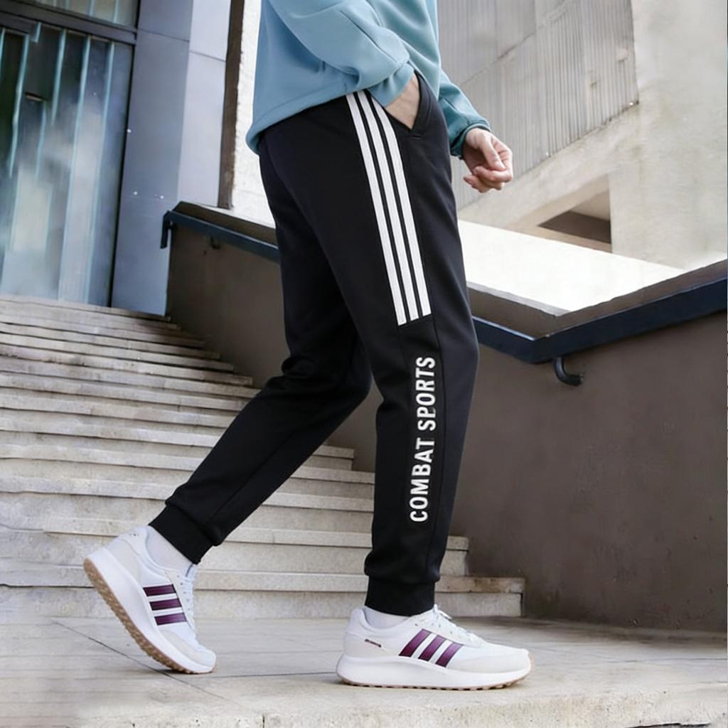 adidas Classic Logo Side Three Stripes Comfortable Cuffed Sports Knit Pants Unisex Bottoms Black TR30P1R2CS-BW