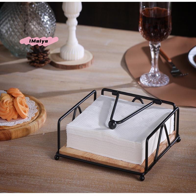 M-Flat Napkin Holder Metal Iron Serviette Holder Napkin Stand With Wooden Base For Home Kitchen Countertop Decor