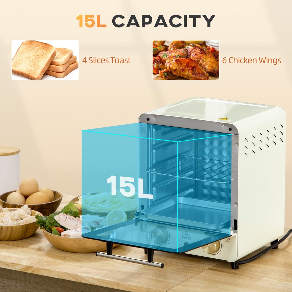 Mini Oven, 15 Litres Electric Oven and Grill with 60-230 degrees C Adjustable Temperature, 60 Minute Timer, Include Baking Tray