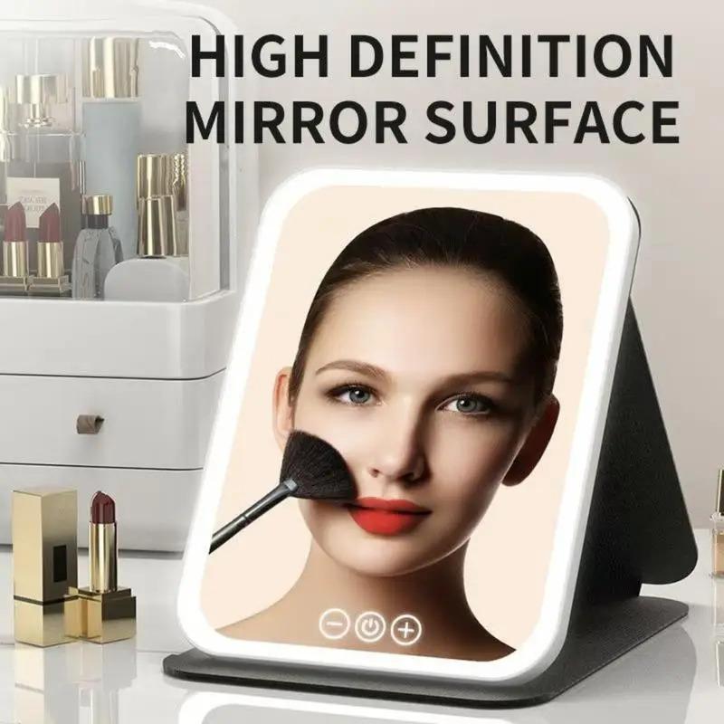 Portable LED Makeup Mirror,Foldable Makeup Mirror with Light, Desktop Fill Light Mirror For Student Dormitory & Office