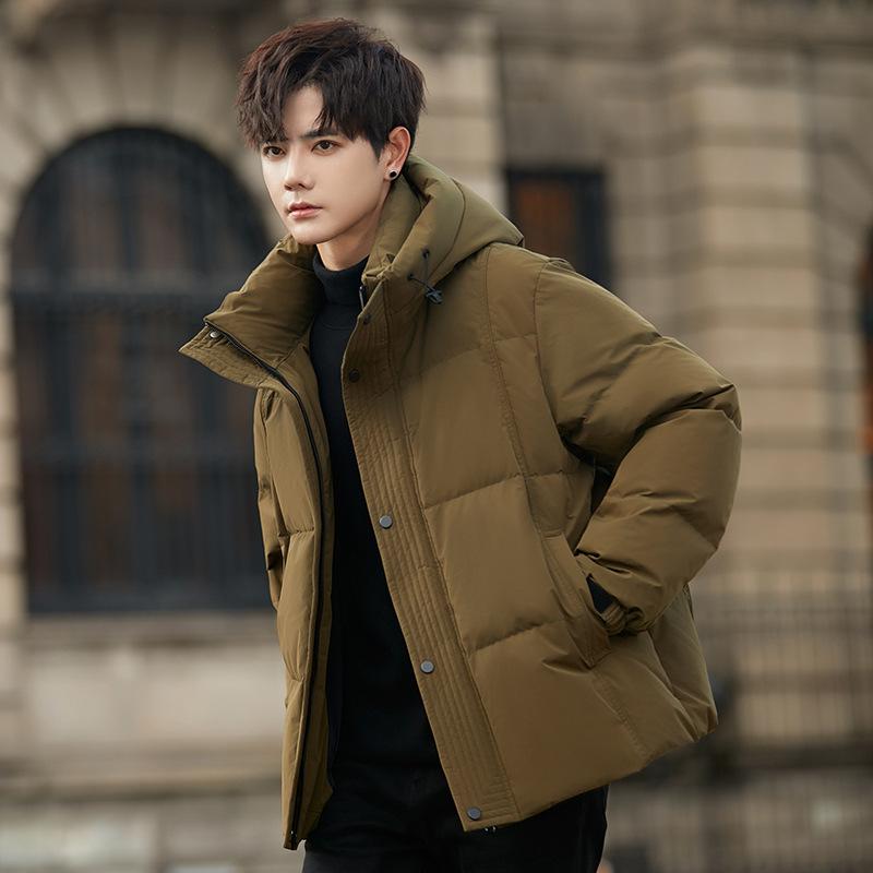 Light Down Jacket Male Teen Student Winter Hooded Jacket Men's Tooling Short Thickened