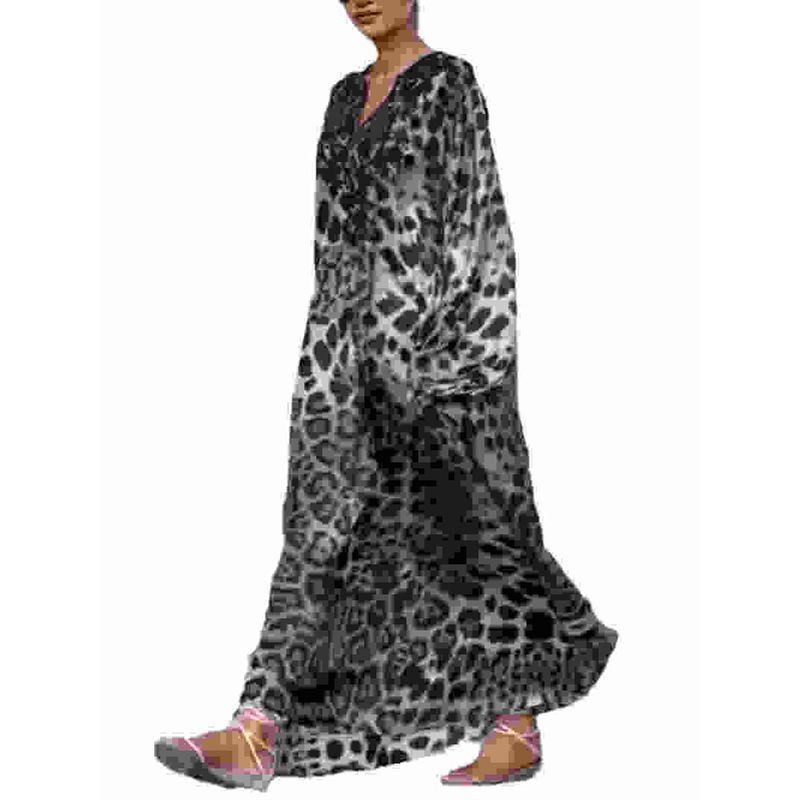 European and American Loose Leopard Print Long sleeve Plus size dresses Print Long Sleeve plus Size Dress