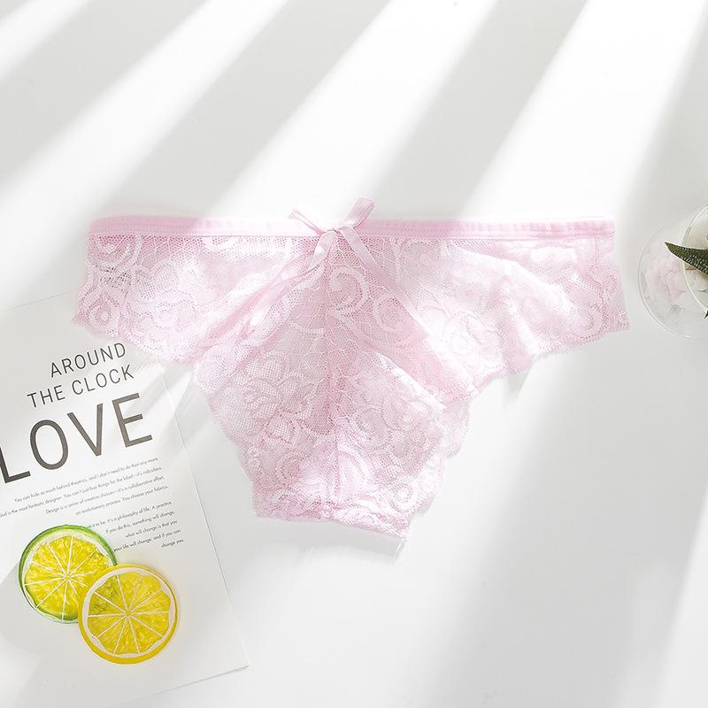 Ladies Spring and Summer Sexy Lace Bow Naked Feeling Pure Cotton Crotch Low Waist Triangle Briefs