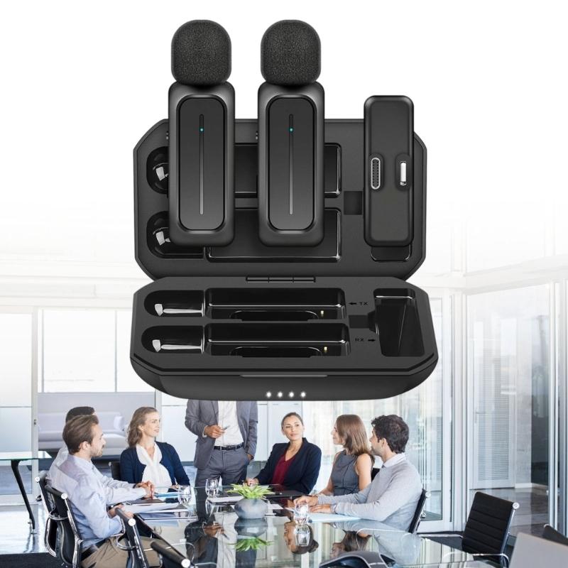 Wireless Lavalier Microphone With Charging Box 2.4GHz Noise Reduction Video Record Microphone for Mobile Phone