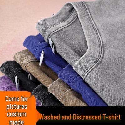 T-shirt Rétro Oversize à Manches Courtes en Coton Pur Lourd Lavé et Vieilli - Taille Européenne