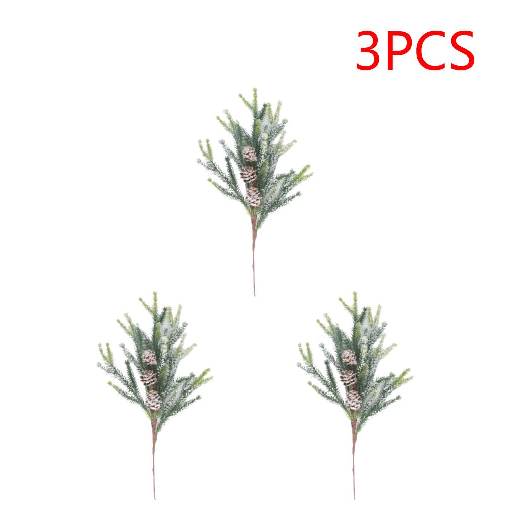 13in Christmas Fake Frosted Pine Pick with Pinecones Stems Artificial Flocking Pine Pick for Wreaths Garden Party Holiday Decor