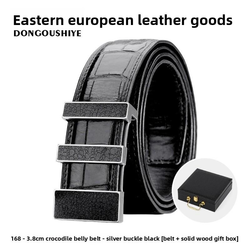 

Crocodile belly leather men s belt - genuine leather, stainless steel buckle, smooth buckle, gift box, business belt 115cm