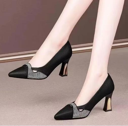 

Модные женские туфли на толстом каблуке, удобные, с неглубокими сверкающими бриллиантами, одинарные рабочие туфли на высоком каблуке для женщин 38