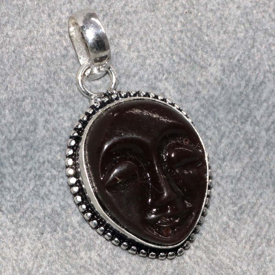 Carved Face Red Agate 925 Silver Plated Pendant 1.5" Craft Jewelry Trendy D3M71