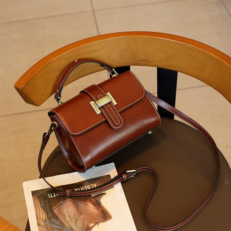 Genuine Leather Women's Bag Crossbody One-Shoulder Portable Square Fashionable Simple Handbag