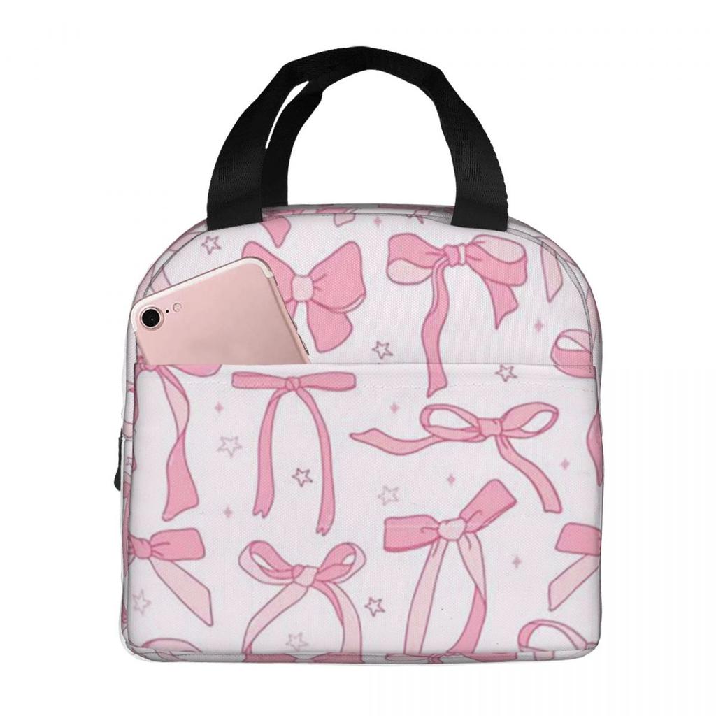 Various Pink Colorful Bow Tie Insulated Lunch Bag for Women Office Cooler Thermal Food Box Tote Portable Lunch Boxes Container