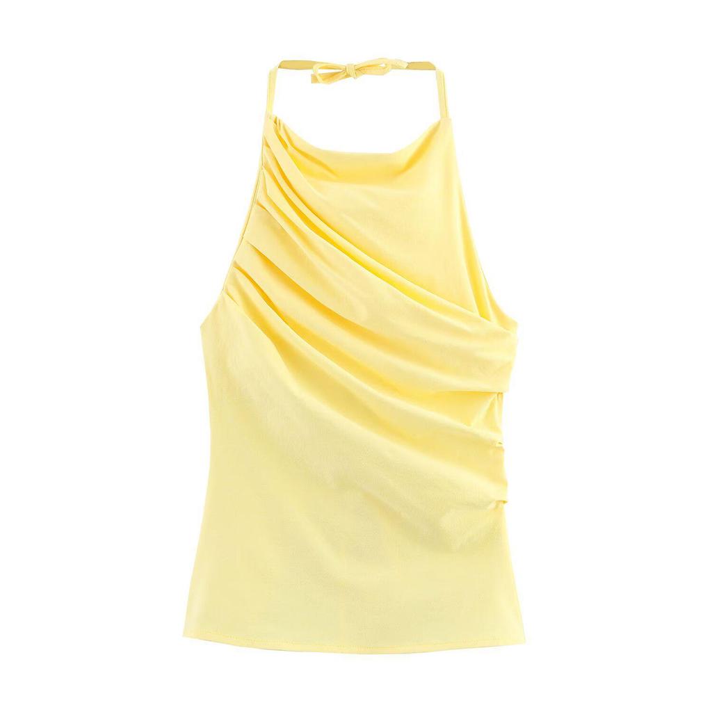 2025 Summer Women's Fashion: European & American Style Pleated Stretch Top