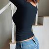 Women European Style Solid Color Square Neck Long Sleeve Slim Knit Bottoming Top
