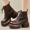 Mode GKTINOO Frühling Sommer Aushöhlen Damen Damen Mokassins Reißverschluss Weich Mode Sandalen Plateau Schuhe Damen Echtes Leder Stiefeletten
