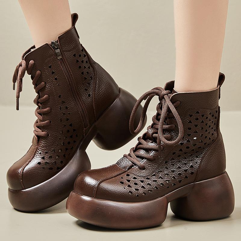 Mode GKTINOO Frühling Sommer Aushöhlen Damen Damen Mokassins Reißverschluss Weich Mode Sandalen Plateau Schuhe Damen Echtes Leder Stiefeletten