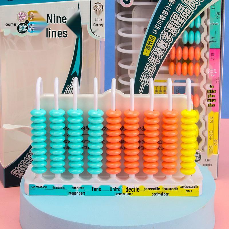 Little Carney Dual Function Nine-Row Counting Frame: Decimal & Number Level with Reset for Student Math Calculations