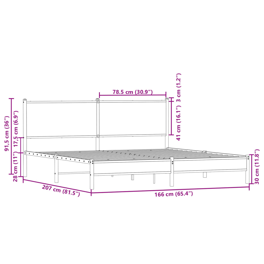 Metal Bed Frame without Mattress Brown Oak Effect 160x200 cm