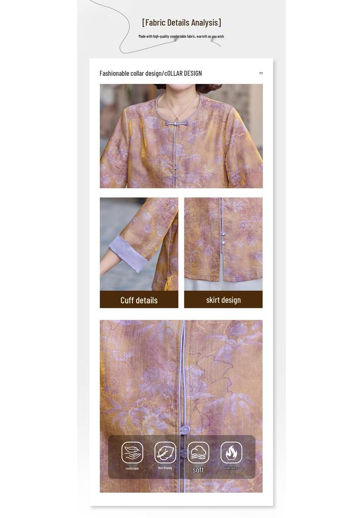 2026 Spring/Summer Chinese National Style Jacket for Middle-Aged & Elderly Women - Three-Quarter Sleeve