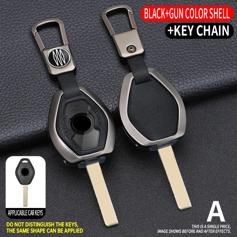 Zinc Alloy +Leather Car Key Case Cover for BMW 3 5 7 Series X5 E53 X3 F83 E46 E39 E38 E60 E63 E61 E64 330i Z3 Z4 E85 E86 M5 325i