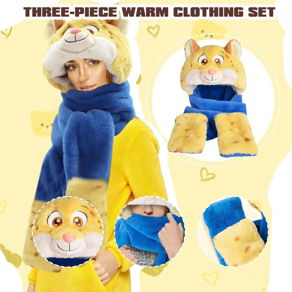 Winter Warm Three Piece Set  Winter Cute Set  Windproof And Warm Gloves And Hats