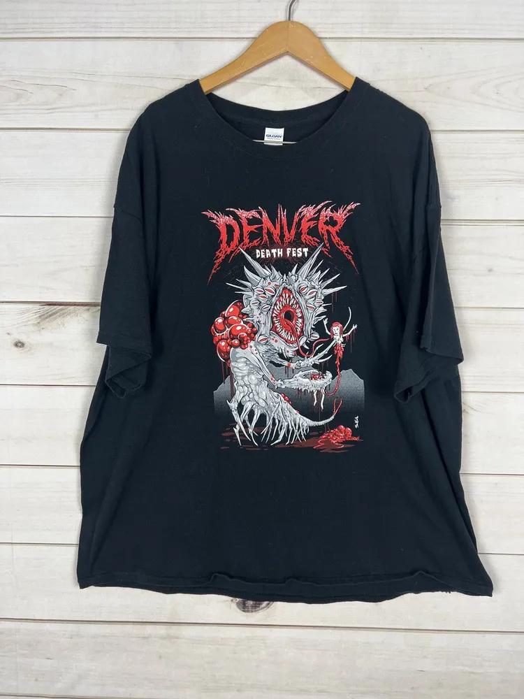 Unisex Short Sleeve Crew Neck Cotton T Shirt Denver Death Fest S