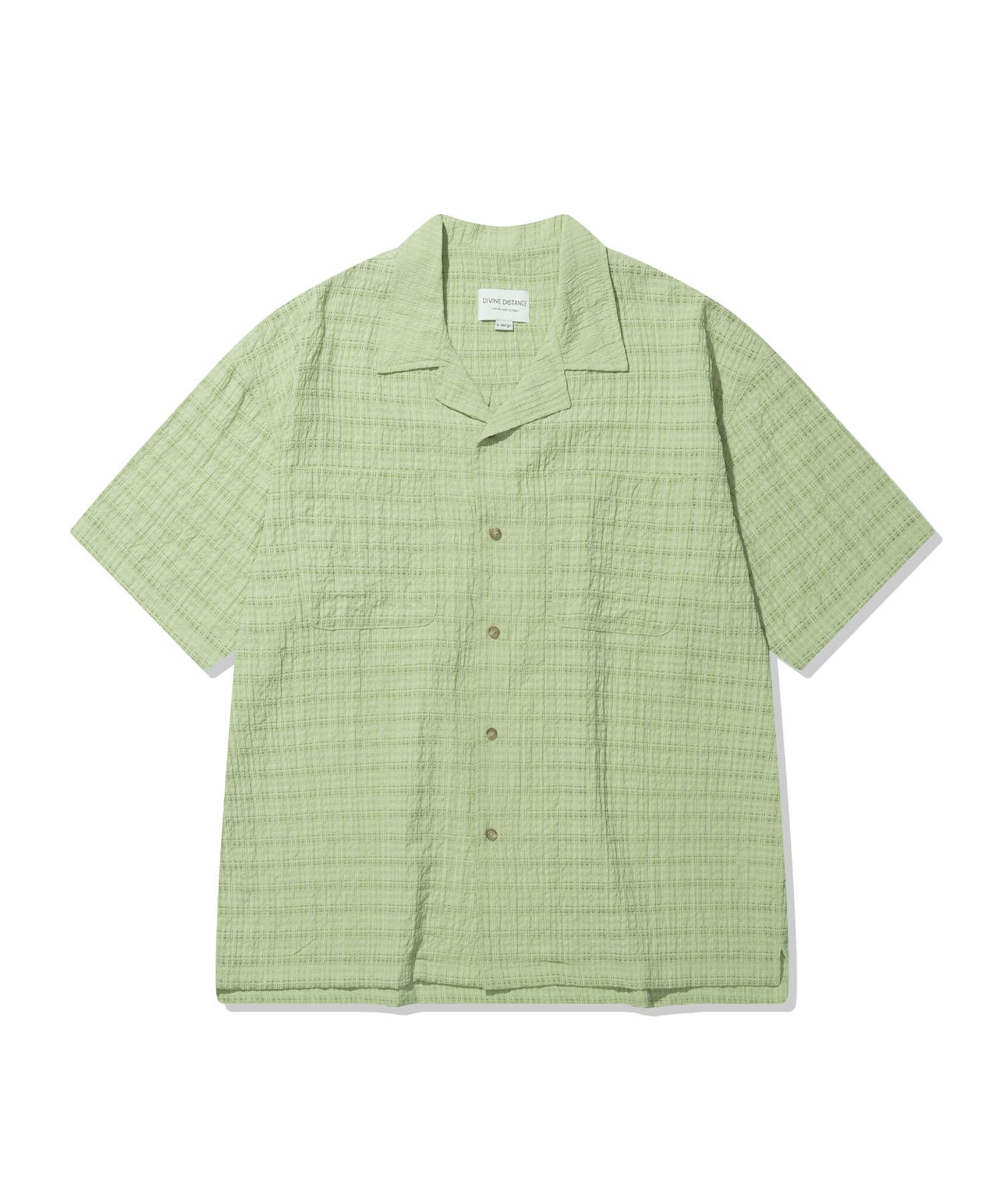 Divine Distance Seersucker Check Half Shirt [Light Green] Xl