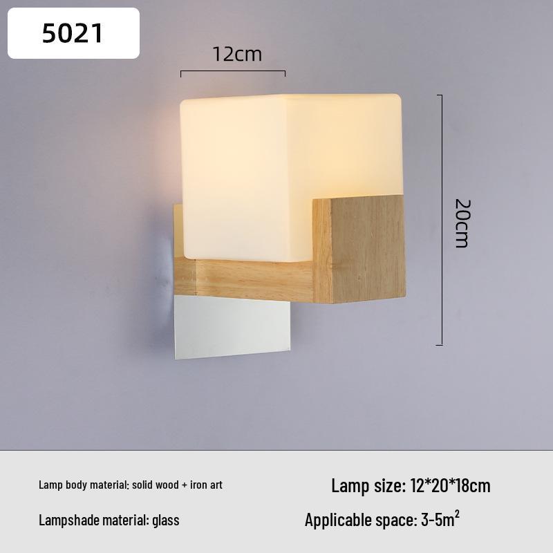 Solid Wood Glass Wall Lamp for Bedroom, Living Room, or Study - Chinese Art and European Style