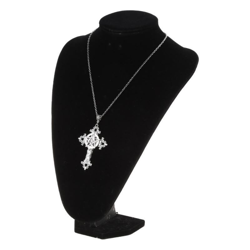 Retro Five-Pointed Star Crucifix Pendant Necklaces Alloy Texture Woman Pentacle Jewelry Pendant Necklaces for Daily