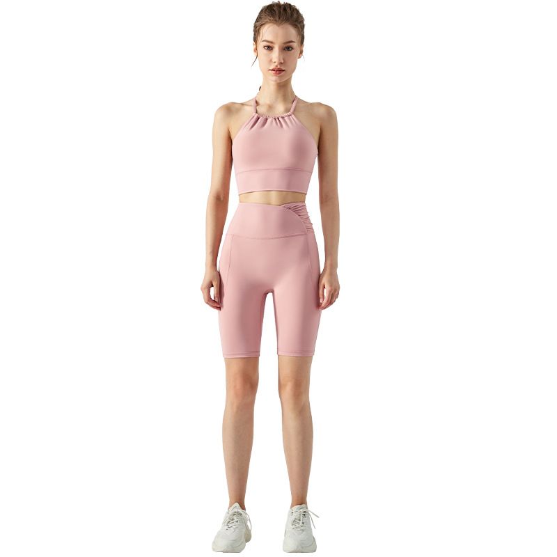 With Chest Pad Spring and Summer Quick-Drying Front Collar Fold Movement Intimates Bubble Wrap Women's Workout Top Sling Yoga Bra Vest