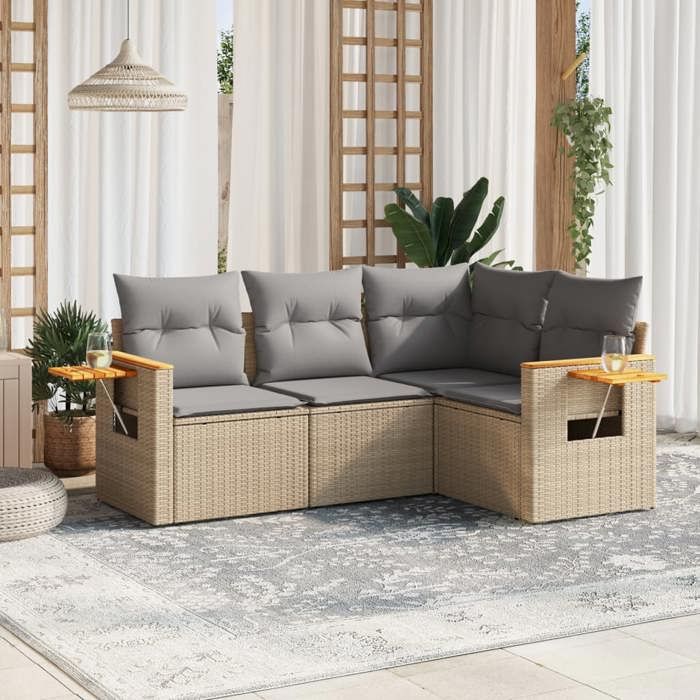 VidaXL Salon de jardin avec coussins 4 pcs beige résine tressée 3226773
