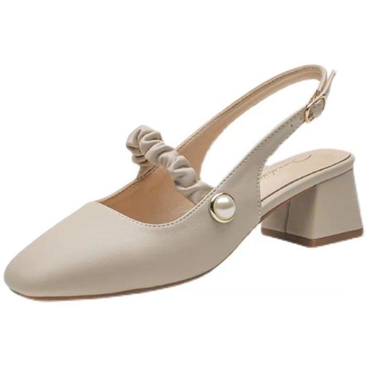 Spring/Summer 2025 Women's Pointed-Toe Mary Jane Sandals - French Fairy Style, Retro Chunky Mid-Heel Evening Shoes