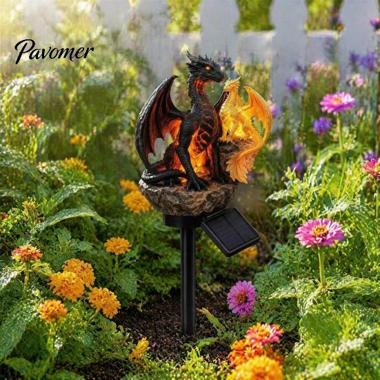 Fantastyczna Rzeźba Ogrodowa ze Światłem Smoka, Solarna Lampa Ogrodowa, Zewnętrzna Gotycka Średniowieczna Statua Lampy, Wodoodporna do Dekoracji Patio Trawiastego Żywicą, Chodnika