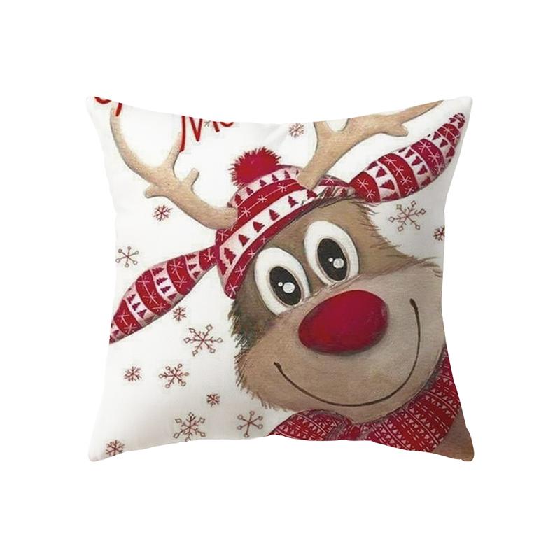 Christmas Theme Cute Christmas Elk Print Pattern Cushion Cover Home Living Room Sofa Decoration Polyester Pillow Pillow Cover