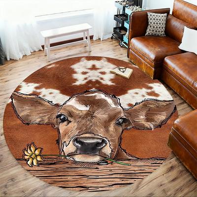 1pc Cute Cow Pattern Office Round Rugs, Under Chair Round Rugs for Living Room, Bedroom, Bathroom Decoration Carpet 091857
