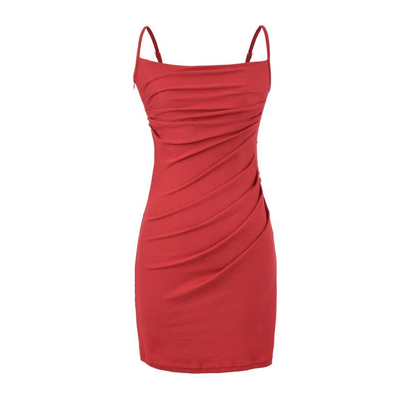 Пикантная девушка, облегающее плиссированное платье на бретелях - Ретро летняя юбка-хип Small