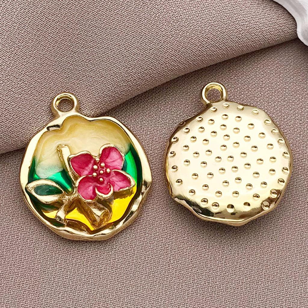 French Retro Luxury Enamel Earrings & Necklace Set: Monet's Garden Oil Painting Flower Design