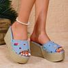 Foreign trade large size 36-43 casual denim with cool slippers women's shoes 2024 autumn new wedge slippers